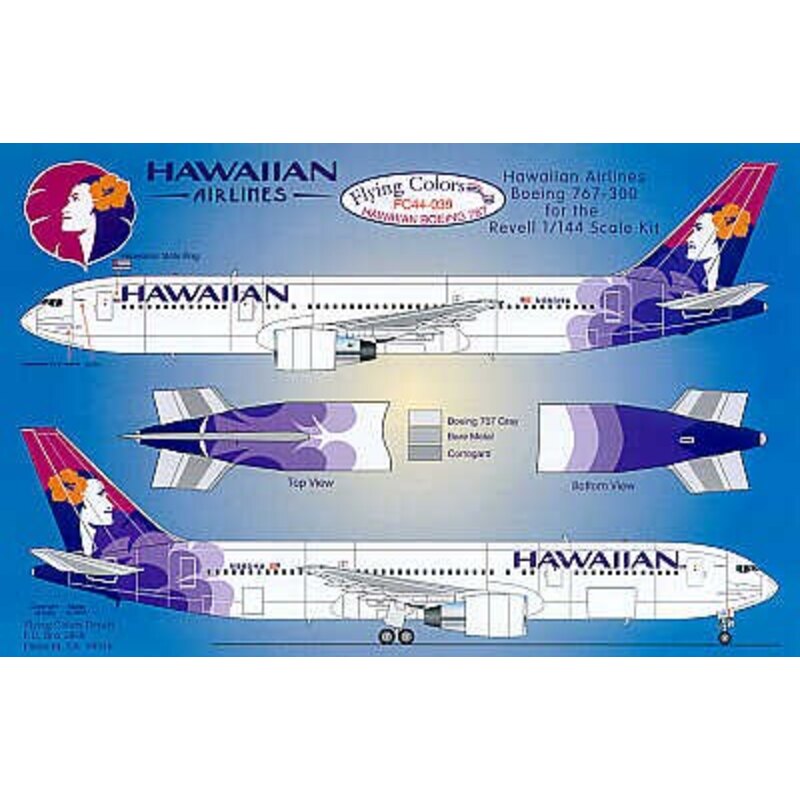 Boeing 767 HAWAIIAN Airlines 2002 scheme. All Registration and names. Revised and reprinted for use on either the Revell or Zves