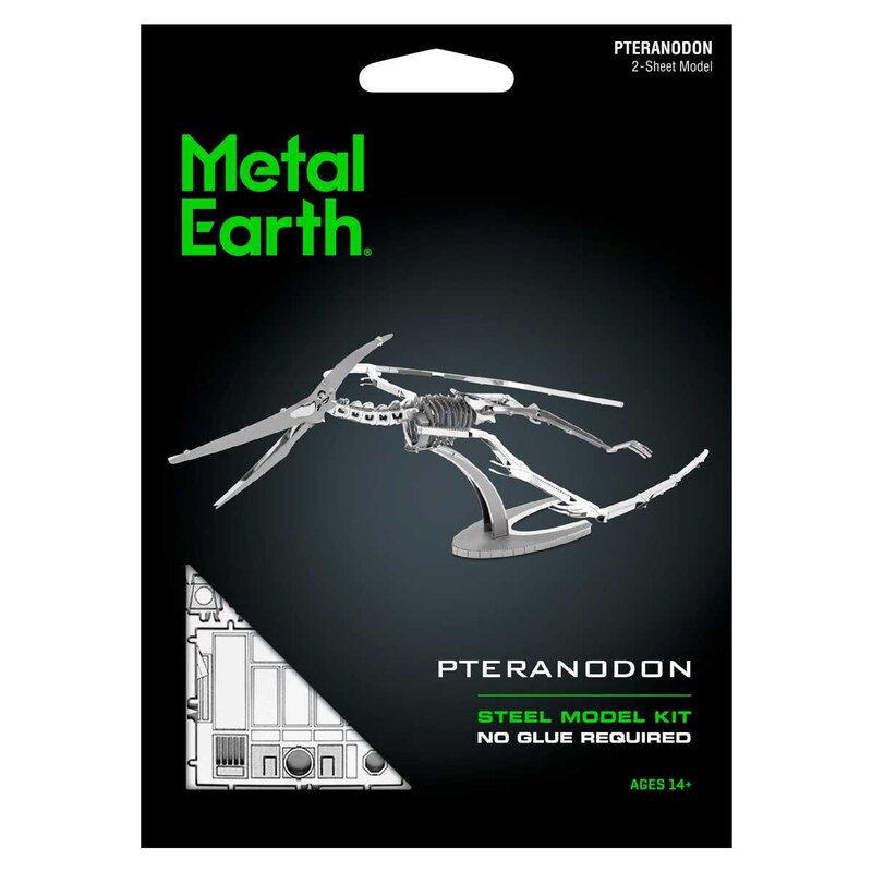 MetalEarth Dinosaurios: PTERANODON ESQUELETO, metal modelo 3D con 2 hojas, sobre tarjeta 12x17cm, 14+