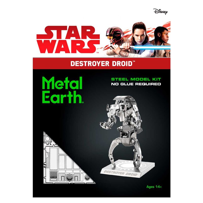 Metal Earth MetalEarth: STAR WARS DESTROYER DROID 5x4.9x8.6cm, modelo de metal 3D con 2 hojas, sobre tarjeta 12x17cm, 14+