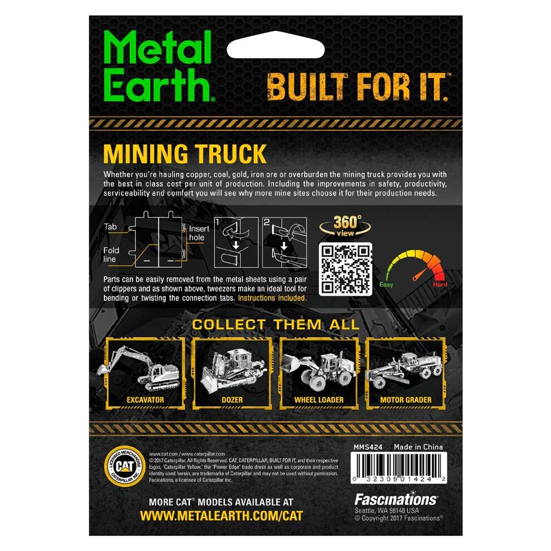 MetalEarth: CAT / MINI TRUCK, modelo de metal 3D con 3 hojas, sobre tarjeta 12x17cm, 14+