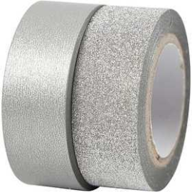 Adhesivos Washi tape de diseño, A: 15 mm, plata, 2rollos