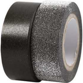 Adhesivos Washi tape diseño, A: 15 mm, negro, 2rollos