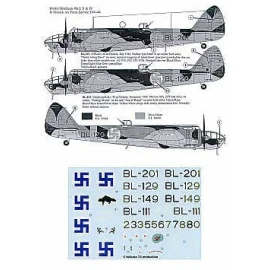 Bristol Blenheim Mk.I II IV 1941-44. Markings for 4 aircraft in standard black olive green and light blue/grey or silver camoufl