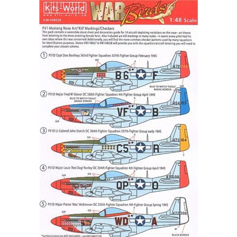 North American P-51D Mustang - Nose Art Selection -Red Dog XII Shillelagh Happy Jacks Go Buggy Heat Wave Ridge Runner Pin-up Gir