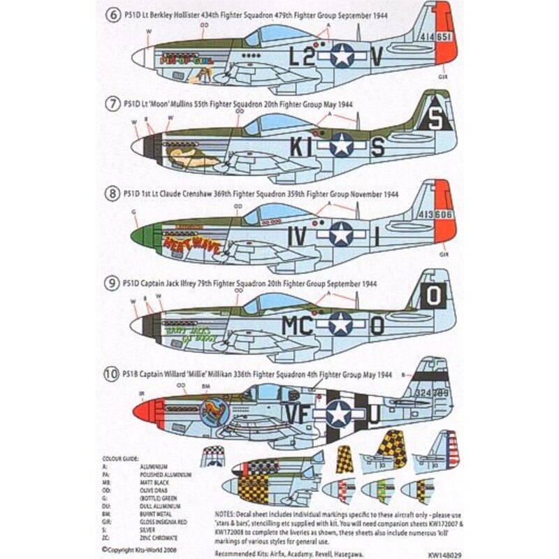 North American P-51D Mustang - Nose Art Selection -Red Dog XII Shillelagh Happy Jacks Go Buggy Heat Wave Ridge Runner Pin-up Gir