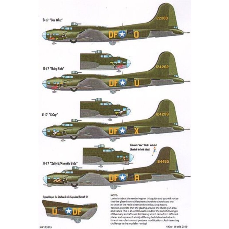 Boeing B-17E Fortress′s from the movie Memphis Belle′ 1:72 and 1:48 Nose Art only for Sally B′ which flew as DF-A Memphis Belle′