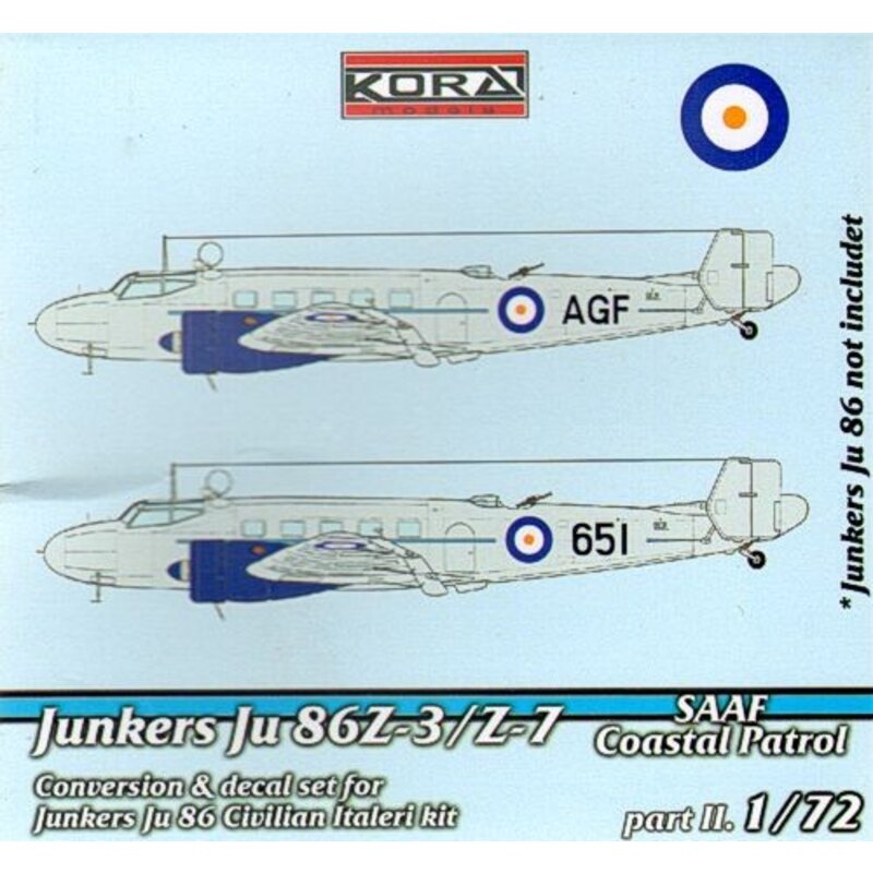 Junkers Ju 86Z-3/Z-7 SAAF Coastal Patrol part II with propeller (diseñado para ser ensamblado con maquetas de Italeri)