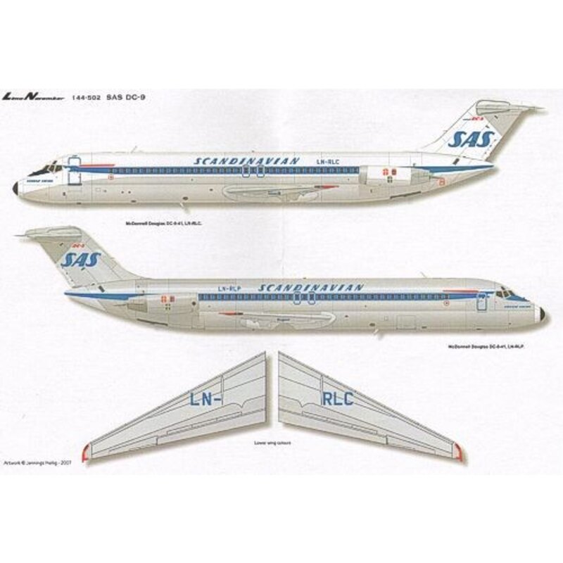 Douglas DC-9-21/-32/-33/-41. SAS Scandinavian Airline System. Markings Registrations Names etc for all aircraft in delivery sche