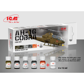  Juego de pintura acrílica para ICM Bell AH-1G Cobra US Attack Helicopter (diseñado para usarse con kits ICM) también apto para 