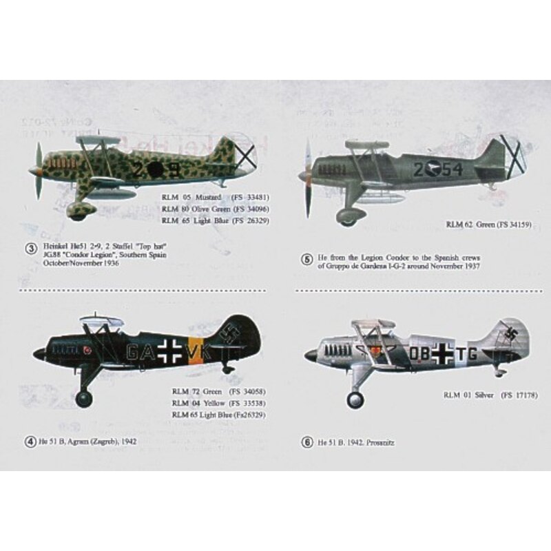 Heinkel He 51 (7) 51+B13 3/JG 233 Vienna 1938 Z-85 Dr Heinrich Neumann Spain 1937 2-9 JG 88 Condore Legion GA+VK Zagreb 1942 2-5