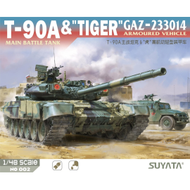 Maqueta Tanque de batalla principal T-90A y vehículo blindado “Tiger” GAZ-233014