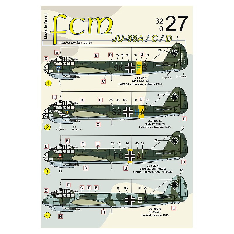 Calcomanía Fcm Junkers Ju 88aju 88cju 88d Ocho Versiones