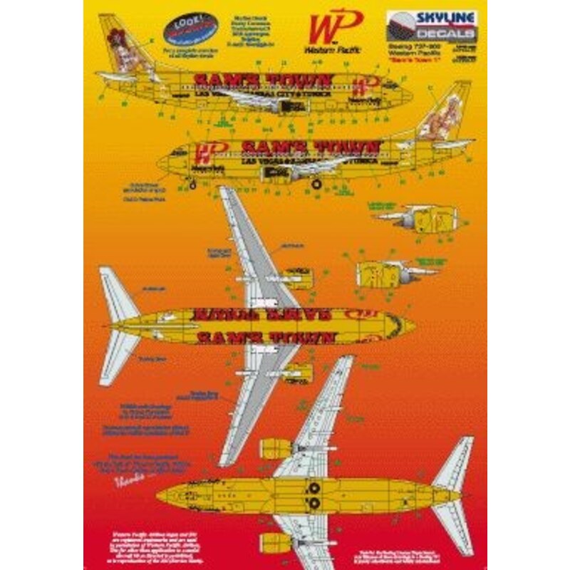 Boeing 737-300 WP Western Pacific N955WP Sam′s Town 1 includes photo etch parts. Designed to fit Skyline kit SKY4403A.