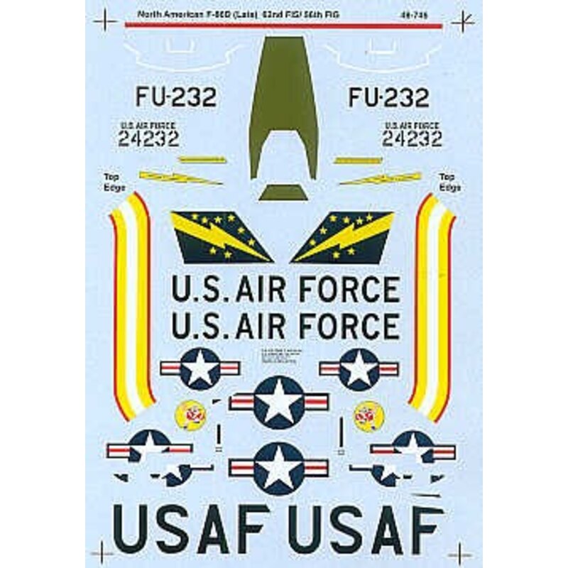 North American F-86D (1) 24232 FU-232 62nd FIS/ 56 FIG red/yellow/white fuselage band