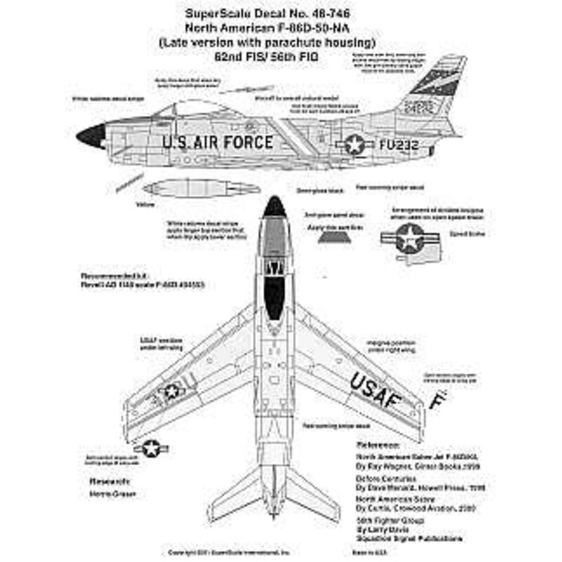 North American F-86D (1) 24232 FU-232 62nd FIS/ 56 FIG red/yellow/white fuselage band