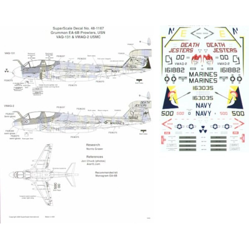 Grumman EA-6B Prowler (2) 163035 NE/500 VAQ-131 USS Abraham Lincoln coloured markings 161882 CY/00 VMAQ-2 Death Jesters