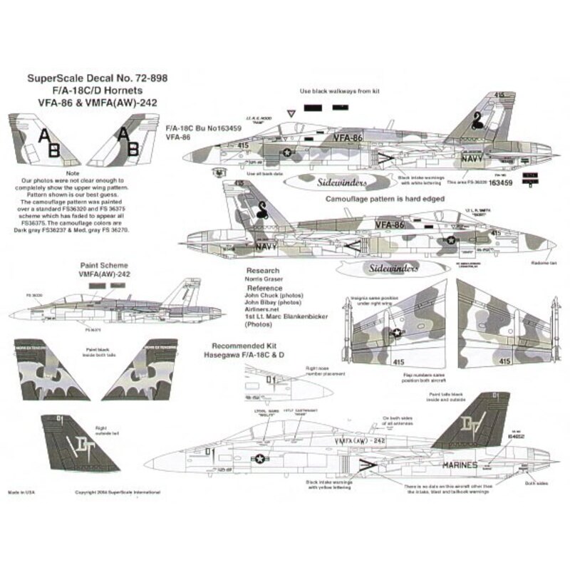 McDonnell Douglas F/A-18C/D Hornets (2) C 163459 AB/415 VFA-86 Sidewinders special camouflage scheme D 164652 DT/01 VMFA(AW)-242
