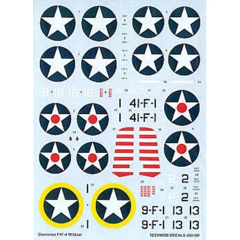 Grumman F4F-4 Wildcat (6) White 18 VF-6 USS Enterprise 9-F-1 VF-9 Op Torch 41-F-1 VF-41 USS Ranger Black 13 VMF-223 (2) White 2 