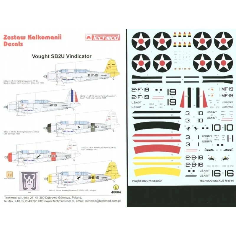 Vought SB2U Vindicator (5) All USN yellow-wings. 2-F-19 VF-2 yellow tail NAS North Island 3-B-10 VB-3 White tail black fuselage 