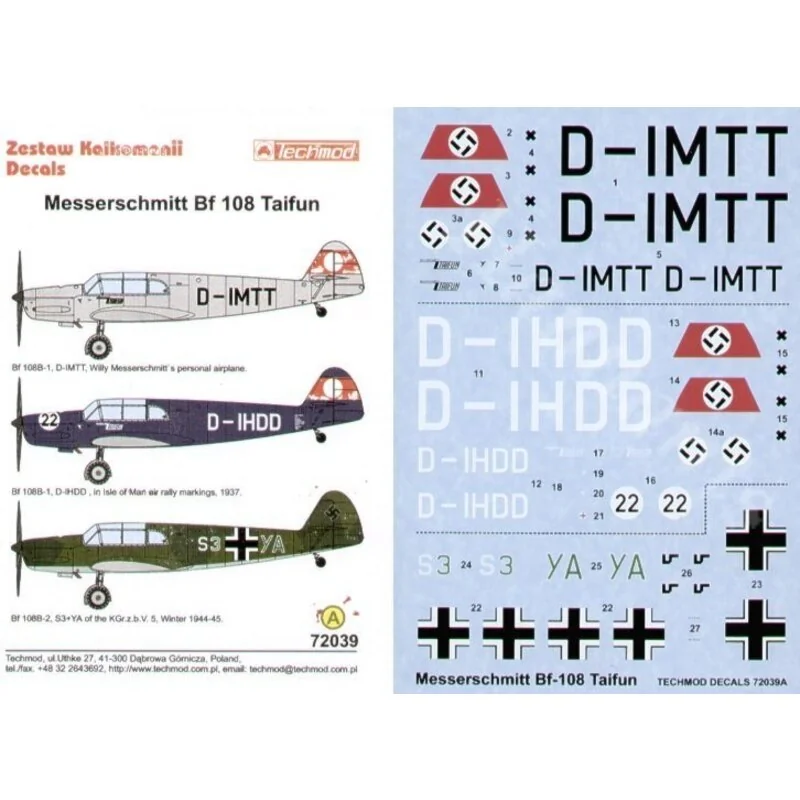 Messerschmitt Bf 108B-1 (3) D-IMTT Willy Messerschmitt′s personal aircraft overall RLM 63 D-IHDD Isle of Man air rally 1937 over