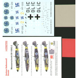 Messerschmitt Bf 109G-2 Finnish Air Force (4) MT-213 White 3 blue swastika national insignia on grey disc MT-222 3 versions. Luf