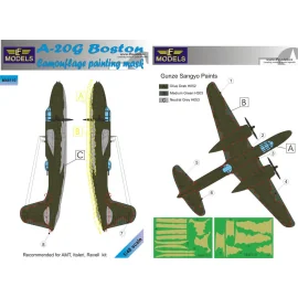  Máscara de pintura con patrón de camuflaje Boston/Havoc Douglas A-20G (diseñada para usarse con los kits AMT, Italeri y Revell)