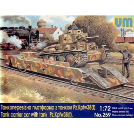 Maqueta Tank carrier railway car with tank Pz.Kpfw.38(t)