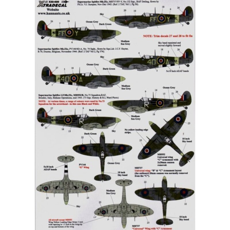 Reprinted. Supermarine Spitfire Mk.IX (4) IX.c MK805 SH-B 64 Squadron Flt.Lt Tony Cooper `Peter John 3′ RAF Harrowbeer July 1944