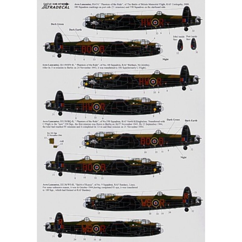  Calcomanía Avro Lancaster Mk.I/III Ton-Up Avro Lancasters (6) PA4474 HW-R/BQ-B Battle of Britain Memorial Flight 2008 `Phantom 