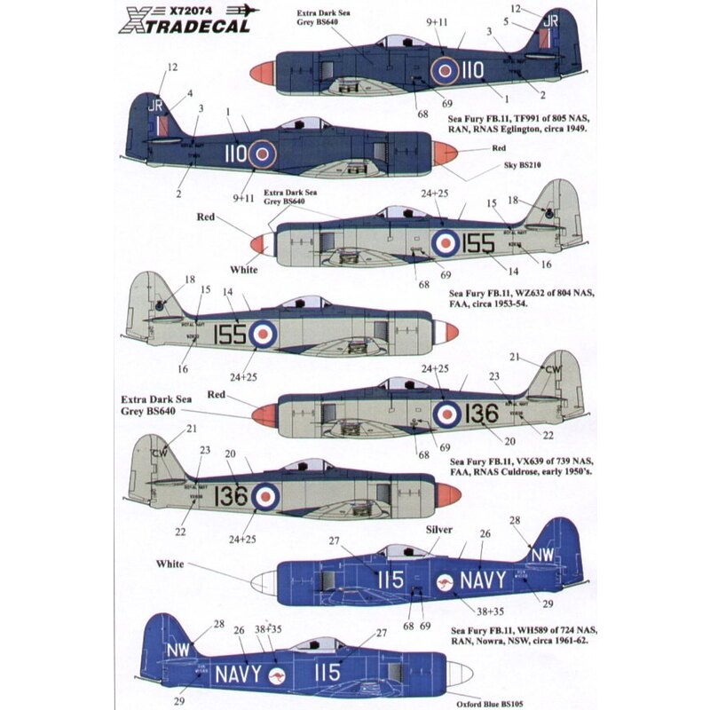 Hawker Sea Fury FB11 (8) FAA WZ632/155 804 NAS VX639/136/CW 739 NAS Culdrose Royal Australian Navy TF991/110/JR 805 NAS RNAS Egl