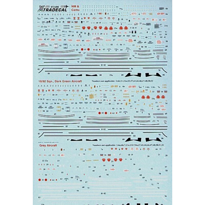 BAC/EE Lightning complete stencil data for use on aircraft in Natural Metal Green.Grey camo 19/92 Squadrons Dark Green and the l