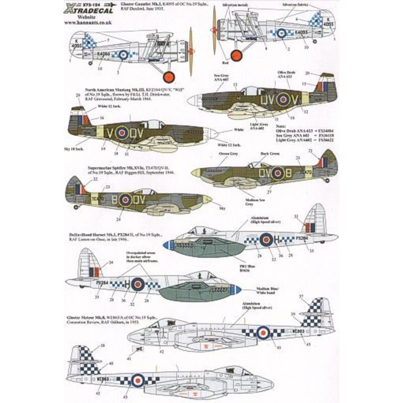 History of RAF 19 Squadron 1935 - 91 (8) Gloster Gauntlet Mk.I K4095 DuxFord 1935 North American P-51B Mustang III FZ164 QV-V ′W