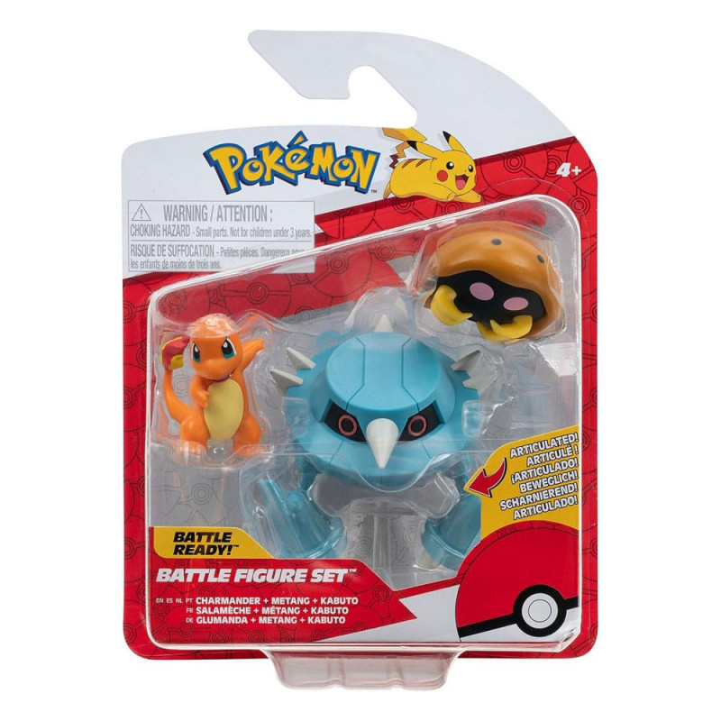 JAZPKW3052 Pokémon 3-pack Battle Figure Set Kabuto, Charmander & Metang