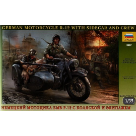 Maqueta German WWII BMW R 12 Motorcycle with sidecar and crew and pig. 