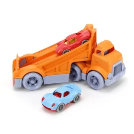  Vehículos GreenToys: CAMIÓN DE CARRERAS 30,48x11,43x13,34cm, con 2 coches, en caja, 6m+