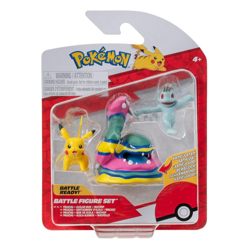 Figuras Pokémon pack 3 figurines Battle Figure Set Machoc, Pikachu 1, Alolan Grotadmorv 5 cm