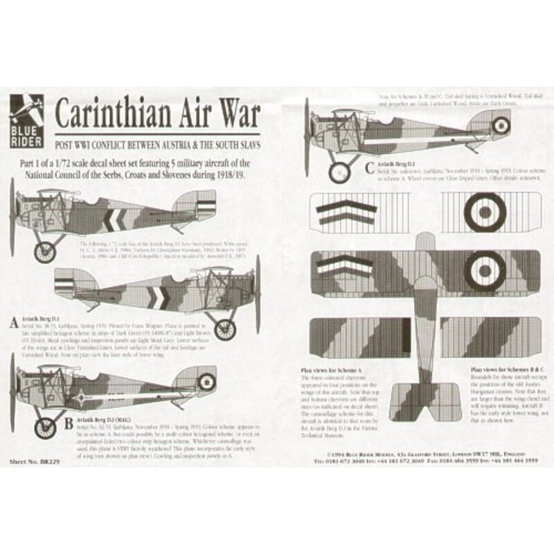 Carinthian Air War Slovenian Air Units Part 1. (5) Aviatik Berg D.I No 38.53 Aviatik Berg D.I (MAG) No 92.53 Aviatik Berg D.I Ha