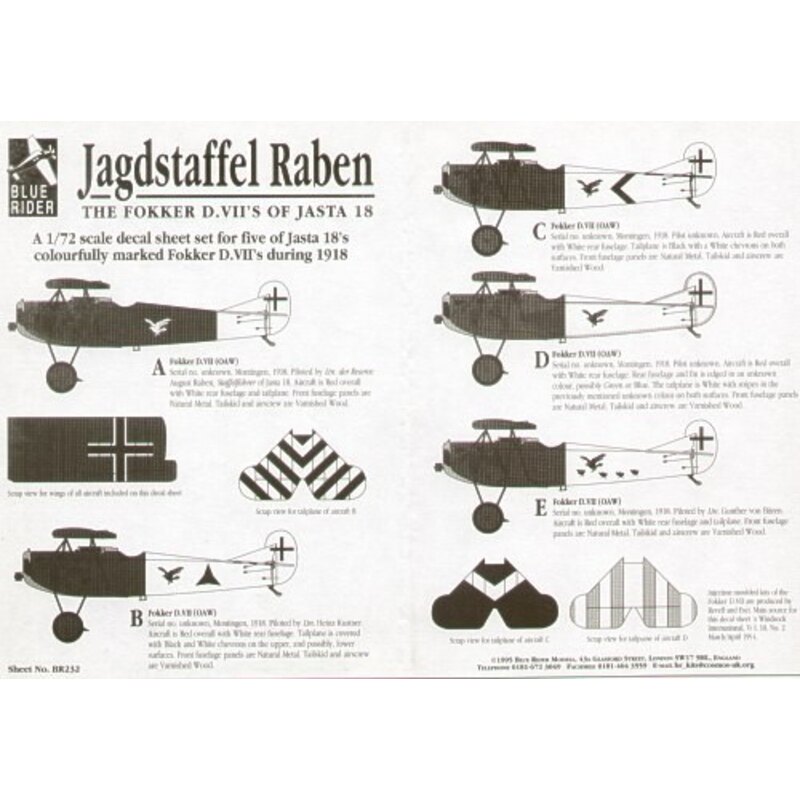 Fokker D.VII. 5 colourful D.VIIs of Jasta 18 1918