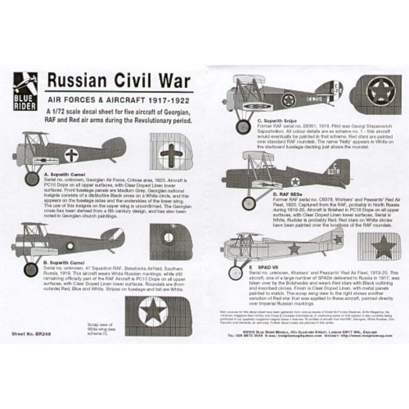 Russian Civil War 1917-22. 2 Sopwith Camels Sopwith Snipe Royal Aircraft Factory SE.5 and Spad VII of RAF Georgian & Red Air Arm