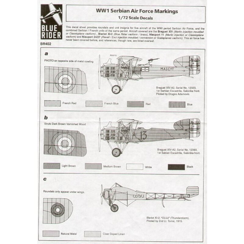 Serbian/French WWI. Breguet 14 (2) Bleriot XI-2 Nieuport 24/27 Nieuport 11