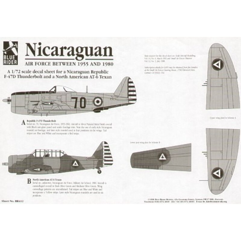 Nicaraguan Republic Air Force (2) F-47D No 70 1955 North American AT-6 Texan Military Air School 1980