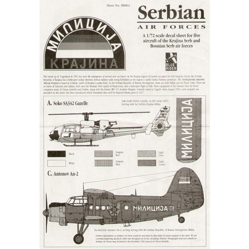 Serbian Air Forces 1991/92 (5) SA324 Gazelle Antonov An-2 Mil Mi-8 Galeb G-4