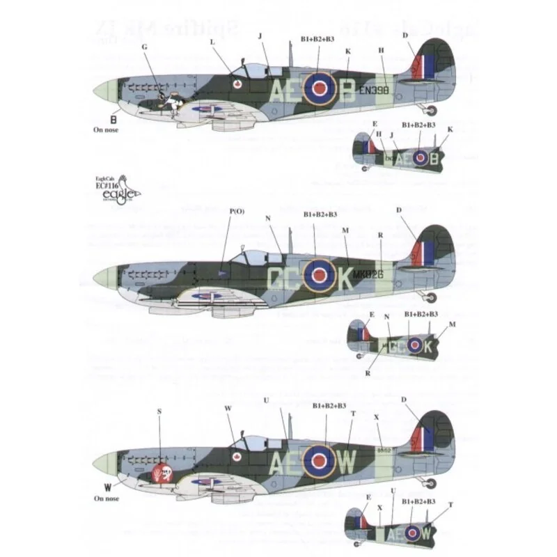 Supermarine Spitfire Mk.IX (3) BS152 AE-W 402 Squadron RCAF S/L L.M.Cameron MK826 GC-K 412 Squadron RCAF W/C George Keefer EN398