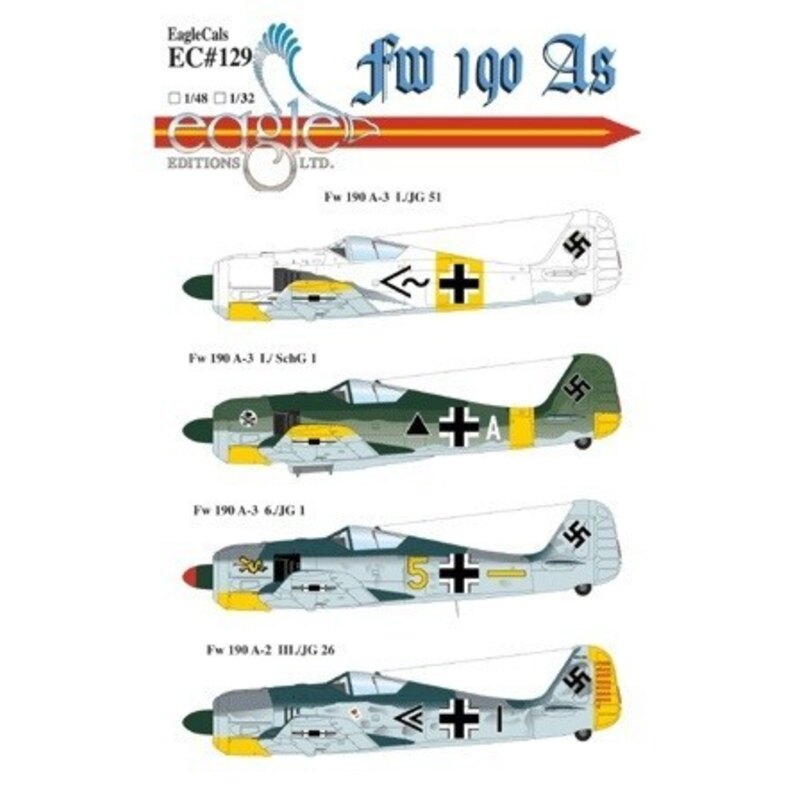 Focke Wulf Fw 190A (4) A-2 Black Chevron III/JG 26 Hptm Pips Priller Fw 190A-3 Black Chevron I/JG 51 1943 Black Triangle+A I/Sch