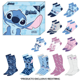 STITCH - Blue&Pink - Gift Box - 12 Pairs of Socks (S 35-41)