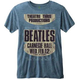 THE BEATLES - BurnOut Collar T-Shirt - Carnegie Hall - Blue - Men