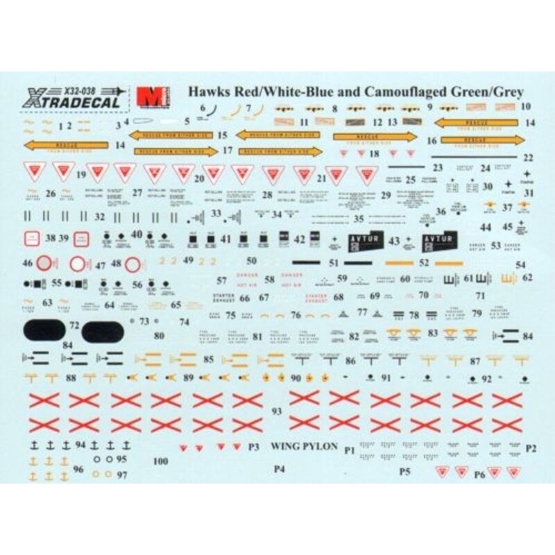 BAe Hawk T.1 Comprehensive Maintenance Marks for early Red/White/Blue and Camouflaged Dark Green/Dark Sea Grey. Sheet includes e