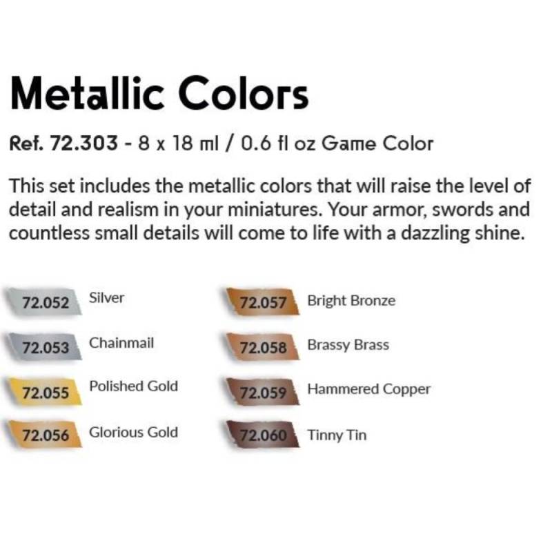 Vallejo Game Color 8 colors set Metallic Colors 18 ml