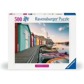 Puzzle 500 p - Casas flotantes en Smögen, Suecia (Rompecabezas destacado, escandinavo)