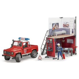 Estación de bomberos con LAND ROVER Defender, personaje y accesorios